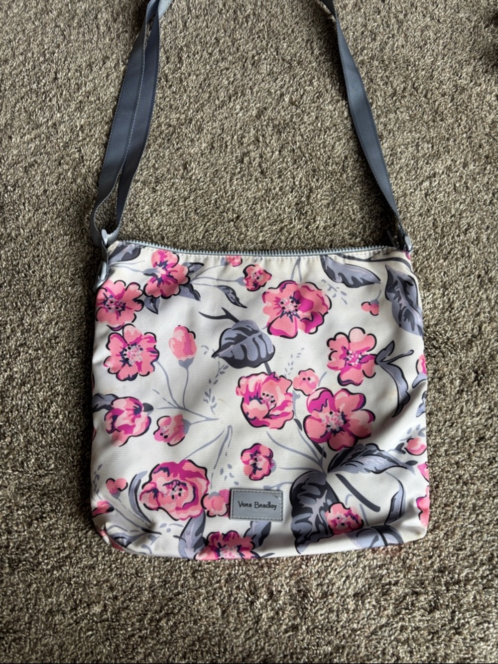 Vera Bradley Pink Floral Crossbody Purse with Gray Accents